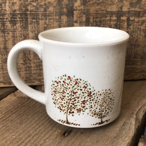 VTG Hand Painted Pointillism Fruit Trees Ceramic Coffee Mug - Picture 3 of 6